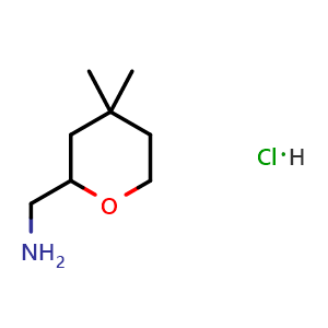 Chemical structure of (4,4-Dimethyltetrahydro-2H-pyran-2-yl)methanamine hydrochloride , CAS 2503203-95-8, AChemBlock AD276727