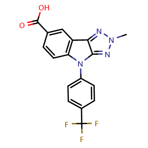 Chemical structure of 2-Methyl-4-[4-(trifluoromethyl)phenyl]-2,4-dihydro-[1,2,3]triazolo[4,5-b]indole-7-carboxylic acid , CAS 2738543-20-7, AChemBlock AD276730