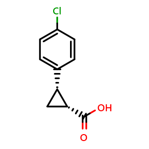 Chemical structure of (1R,2S)-2-(4-Chlorophenyl)cyclopropanecarboxylic acid , CAS 142758-86-9, AChemBlock AD276742