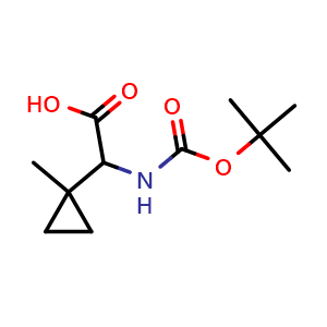 Chemical structure of 2-(Boc-amino)-2-(1-methylcyclopropyl)acetic acid , CAS 1822348-61-7, AChemBlock AD276744