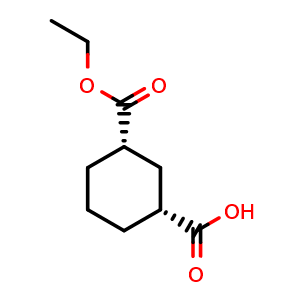 Chemical structure of (1R,3S)-3-(Ethoxycarbonyl)cyclohexanecarboxylic acid , CAS 227783-03-1, AChemBlock AD276745