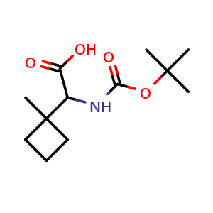 Chemical structure of 2-(Boc-amino)-2-(1-methylcyclobutyl)acetic acid , CAS 1822585-50-1, AChemBlock AD276746