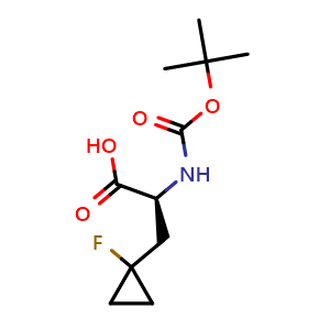 Chemical structure of (S)-2-(Boc-amino)-3-(1-fluorocyclopropyl)propanoic acid , CAS 2912473-65-3, AChemBlock AD276748