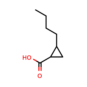 Chemical structure of 2-Butylcyclopropanecarboxylic acid , CAS 13536-04-4, AChemBlock AD276749