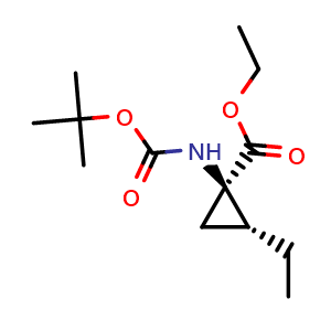 Chemical structure of Ethyl (1R,2R)-1-(Boc-amino)-2-ethylcyclopropanecarboxylate , CAS 1334701-70-0, AChemBlock AD276764