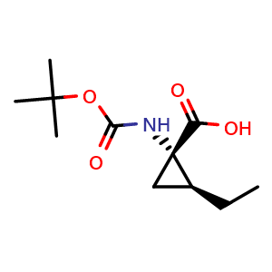 Chemical structure of (1S,2S)-1-(Boc-amino)-2-ethylcyclopropanecarboxylic acid , CAS 136378-34-2, AChemBlock AD276767