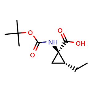 Chemical structure of (1R,2R)-1-(Boc-amino)-2-ethylcyclopropanecarboxylic acid , CAS 159700-60-4, AChemBlock AD276769