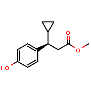 Chemical structure of Methyl (R)-3-Cyclopropyl-3-(4-hydroxyphenyl)propanoate , CAS 1073545-95-5, AChemBlock AD276770