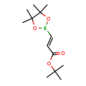 Chemical structure of (E)-3-(tert-Butoxy)-3-oxo-1-propene-1-boronic acid pinacol ester , CAS 1608146-56-0, AChemBlock AD276821