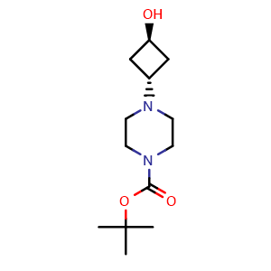 Chemical structure of 1-Boc-4-(trans-3-hydroxycyclobutyl)piperazine , CAS 2258649-63-5, AChemBlock AD276826