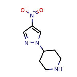 Chemical structure of 4-(4-Nitro-1H-pyrazol-1-yl)piperidine , CAS 1211589-62-6, AChemBlock AD276833