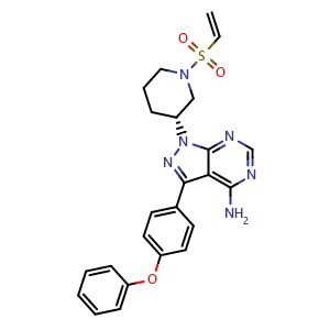 Chemical structure of (R)-3-(4-Phenoxyphenyl)-1-[1-(vinylsulfonyl)-3-piperidyl]-1H-pyrazolo[3,4-d]pyrimidin-4-amine , CAS 2650078-30-9, AChemBlock AD276855