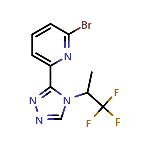 Chemical structure of 2-Bromo-6-[4-(1,1,1-trifluoro-2-propyl)-4H-1,2,4-triazol-3-yl]pyridine , CAS 2242801-81-4, AChemBlock AD276856