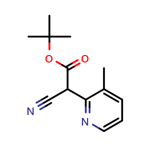 Chemical structure of tert-Butyl 2-cyano-2-(3-methylpyridin-2-yl)acetate , CAS 1391740-16-1, AChemBlock AD276872