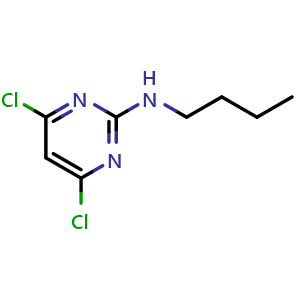 Chemical structure of N-Butyl-4,6-dichloropyrimidin-2-amine , CAS 95353-18-7, AChemBlock AD276876