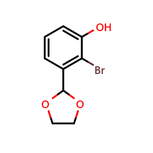 Chemical structure of 2-Bromo-3-(1,3-dioxolan-2-yl)phenol , CAS 1160182-45-5, AChemBlock AD276880