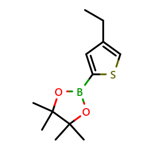 Chemical structure of 2-(4-Ethylthiophen-2-yl)-4,4,5,5-tetramethyl-1,3,2-dioxaborolane , CAS 1425335-82-5, AChemBlock AD276882