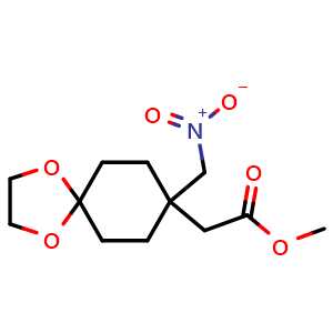 Chemical structure of Methyl 2-(8-(nitromethyl)-1,4-dioxaspiro[4.5]decan-8-yl)acetate , CAS 914780-94-2, AChemBlock AD276891
