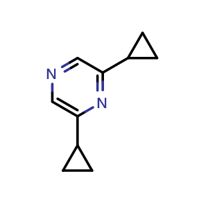 Chemical structure of 2,6-Dicyclopropylpyrazine , CAS 1823340-95-9, AChemBlock AD276897