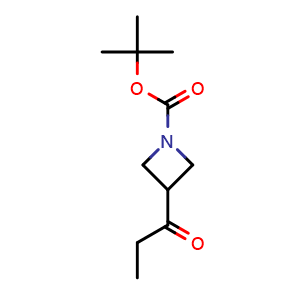 Chemical structure of tert-Butyl 3-propionylazetidine-1-carboxylate , CAS 1402238-42-9, AChemBlock AD276899