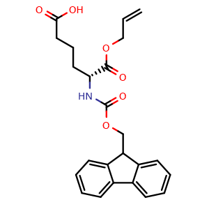 Chemical structure of (R)-5-(Fmoc-amino)-6-(allyloxy)-6-oxohexanoic acid , CAS 2973755-90-5, AChemBlock AD276906