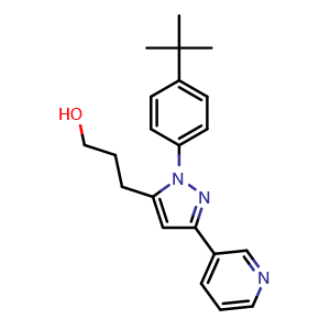 Chemical structure of 3-[1-[4-(tert-Butyl)phenyl]-3-(pyridin-3-yl)-1H-pyrazol-5-yl]-1-propanol , CAS 373608-26-5, AChemBlock AD276917