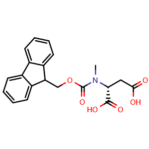 Chemical structure of (R)-2-[Fmoc-(methyl)amino]succinic acid , CAS 1932339-65-5, AChemBlock AD276924