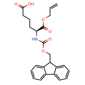 Chemical structure of (S)-5-(Fmoc-amino)-6-(allyloxy)-6-oxohexanoic acid , CAS 2204092-37-3, AChemBlock AD276938