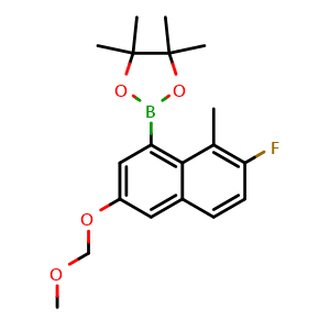 Chemical structure of 7-Fluoro-3-(methoxymethoxy)-8-methylnaphthalene-1-boronic acid pinacol ester , CAS 2791276-55-4, AChemBlock AD276948