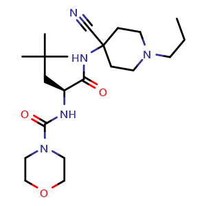 Chemical structure of (S)-N-[1-[(4-Cyano-1-propyl-4-piperidyl)amino]-4,4-dimethyl-1-oxo-2-pentyl]morpholine-4-carboxamide , CAS 331278-83-2, AChemBlock AD276949