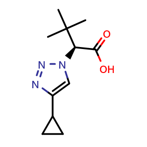 Chemical structure of (S)-2-(4-Cyclopropyl-1H-1,2,3-triazol-1-yl)-3,3-dimethylbutanoic acid , CAS 2771069-65-7, AChemBlock AD276957
