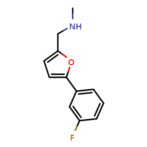 Chemical structure of 1-(5-(3-Fluorophenyl)furan-2-yl)-N-methylme thanamine , CAS 1153422-05-9, AChemBlock AD276992