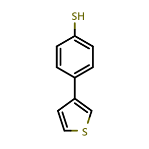 Chemical structure of 4-(Thiophen-3-yl)benzenethiol , CAS 803730-82-7, AChemBlock AD276993