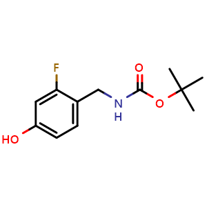 Chemical structure of tert-Butyl (2- fluoro-4- hydroxybenzy l)carbamate , CAS 392636-92-9, AChemBlock AD277001
