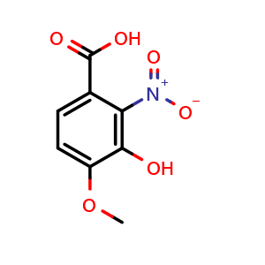 Chemical structure of 3-hydroxy-4-methoxy-2-nitrobenzoic acid , CAS 71489-74-2, AChemBlock AD277008