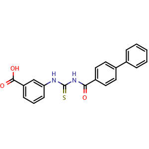 Chemical structure of 3-[(biphenyl-4-ylcarbonyl)carbamothioyl]aminobenzoic acid , CAS 433954-52-0, AChemBlock AD277017