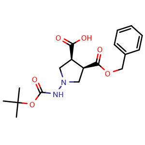 Chemical structure of (3S,4R)-4-((Benzyloxy)carbonyl)-1-((tert-butoxycarbonyl)amino)pyrrolidine-3-carboxylic acid , CAS 1932466-86-8, AChemBlock AD277039