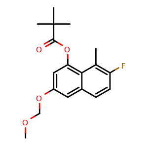 Chemical structure of 7-Fluoro-3-(methoxymethoxy)-8-methylnaphthalen-1-yl pivalate , CAS 2791276-52-1, AChemBlock AD277049