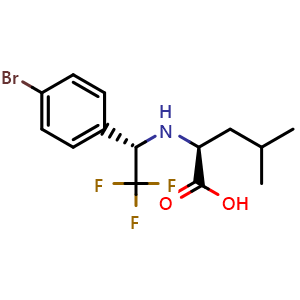 Chemical structure of (S)-2-[[(S)-1-(4-Bromophenyl)-2,2,2-trifluoroethyl]amino]-4-methylpentanoic acid , CAS 919352-63-9, AChemBlock AD277050