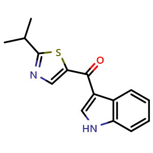 Chemical structure of (1H-Indol-3-yl)(2-isopropylthiazol-5-yl)methanone , CAS 2231344-27-5, AChemBlock AD277054