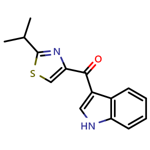 Chemical structure of (1H-Indol-3-yl)(2-isopropylthiazol-4-yl)methanone , CAS 2231344-26-4, AChemBlock AD277055