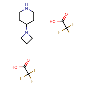 Chemical structure of 4-(azetidin-1-yl)piperidine bis(2,2,2-trifluoroacetate) , CAS 861967-26-2, AChemBlock AD277061
