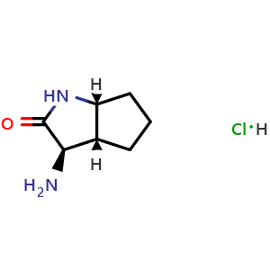 Chemical structure of rel-(3R,3aR,6aR)-3-amino-3,3a,4,5,6,6a-hexahydro-1H-cyclopenta[b]pyrrol-2-one hydrochloride , CAS 2417778-03-9, AChemBlock AD277064