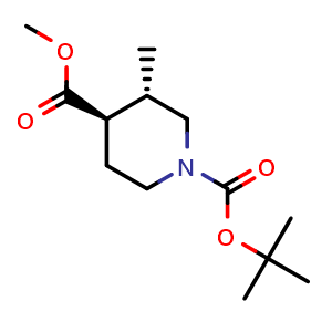 Chemical structure of O1-tert-Butyl O4-methyl (3S,4R)-3-methylpiperidine-1,4-dicarboxylate , CAS 2361926-69-2, AChemBlock AD277065