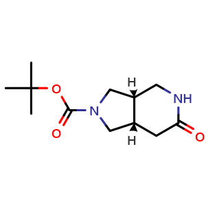 Chemical structure of tert-Butyl (3aS,7aS)-6-oxo-3,3a,4,5,7,7a-hexahydro-1H-pyrrolo[3,4-c]pyridine-2-carboxylate , CAS 1932213-58-5, AChemBlock AD277070