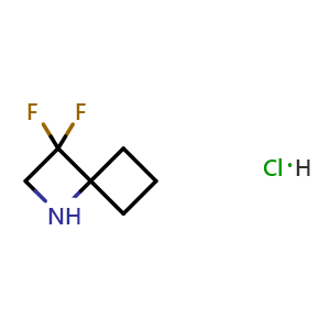 Chemical structure of 3,3-difluoro-1-azaspiro[3.3]heptane hydrochloride , CAS 2200861-79-4, AChemBlock AD277080
