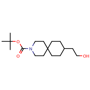 Chemical structure of tert-Butyl 9-(2-hydroxyethyl)-3-azaspiro[5.5]undecane-3-carboxylate , CAS 1416176-20-9, AChemBlock AD277084