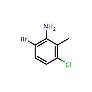 Chemical structure of 6-Bromo-3-chloro-2-methylaniline , CAS 126826-29-7, AChemBlock AD277086
