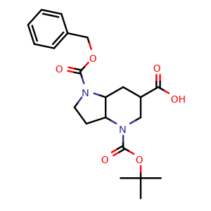 Chemical structure of 1-[(benzyloxy)carbonyl]-4-[(tert-Butoxy)carbonyl]-octahydro-1H-pyrrolo[3,2-b]pyridine-6-carboxylic acid , CAS 2385902-21-4, AChemBlock AD277094