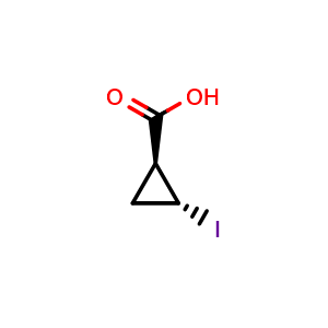 Chemical structure of trans-2-iodocyclopropanecarboxylic acid , CAS 1264743-53-4, AChemBlock AD277098